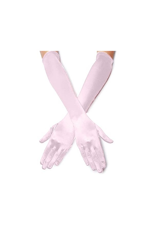 Gants de danse en satin pour femme - Longueur des doigts - Gants dopéra des années 1920 - Moufles pour enfant rose, taille 