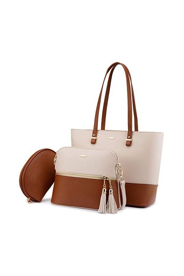 LOVEVOOK Sac à Main Femme Sac à épaule Sac à bandoulière femme Grand sac fourre-tout pour femme pour Collège Affaires, Ensemb