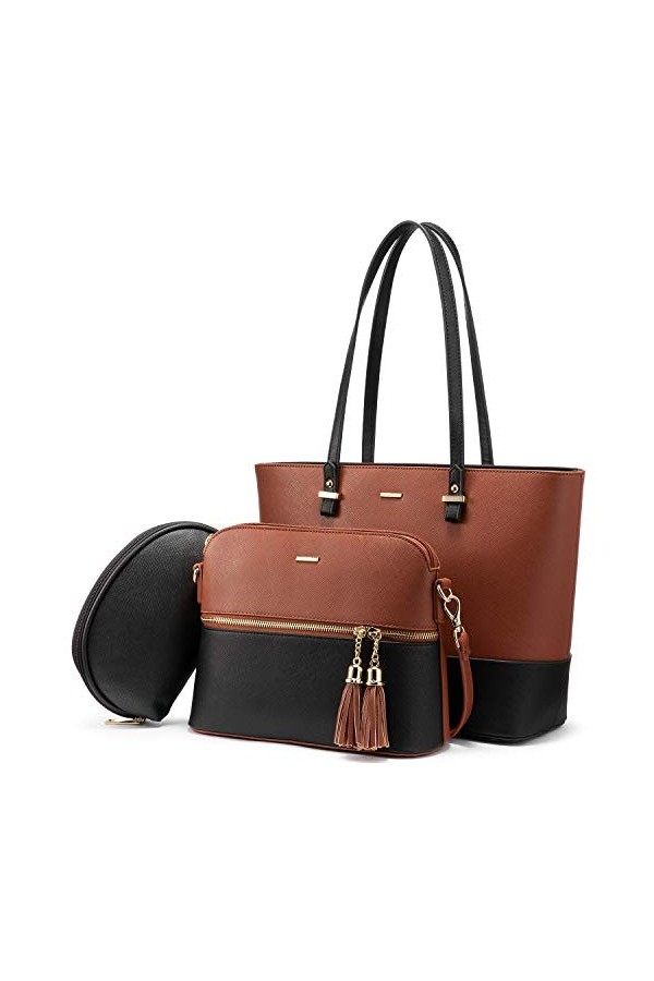 LOVEVOOK Sac à Main Femme Sac à épaule Sac à bandoulière femme Grand sac fourre-tout pour femme pour Collège Affaires, Ensemb