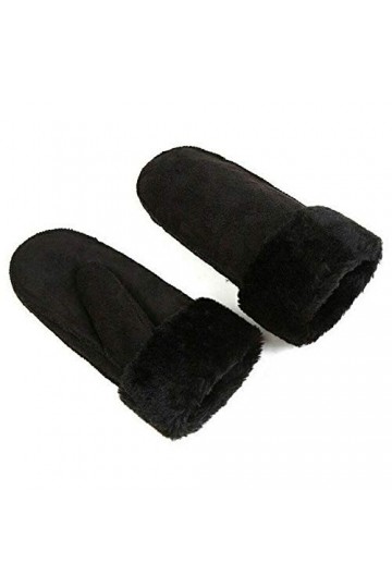 Springcmy Gants en fausse fourrure pour femme - Moufles en daim synthétique - Pour extérieur - Épais et chaud - Avec revers à