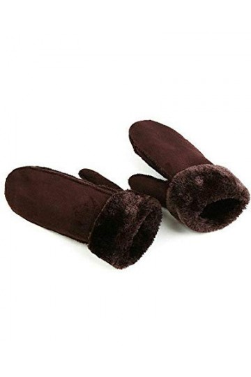Springcmy Gants en fausse fourrure pour femme - Moufles en daim synthétique - Pour extérieur - Épais et chaud - Avec revers à