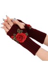 Qixiu Gants chauds en tricot pour femme, moufles convertibles, gants en latex à fleurs à la mode, bleu ciel, taille unique