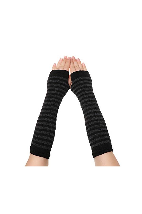 Gants sans Doigts pour Femmes,1 Paire De Gants À Rayures Longues en Coton sans Doigts Classique Bracelet De Bras Couverture M