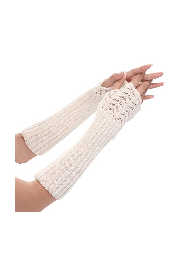 Gants sans doigts pour femme - Noir - Gants cosplay - Taille unique - Gants tricotés noirs - Moufles sans doigts, Blanc., tai