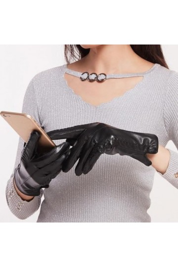 LIUZHIPENG Gants dhiver en cuir synthétique pour femme, doublure en laine chaude, écran tactile, textos, conduite, moufles d