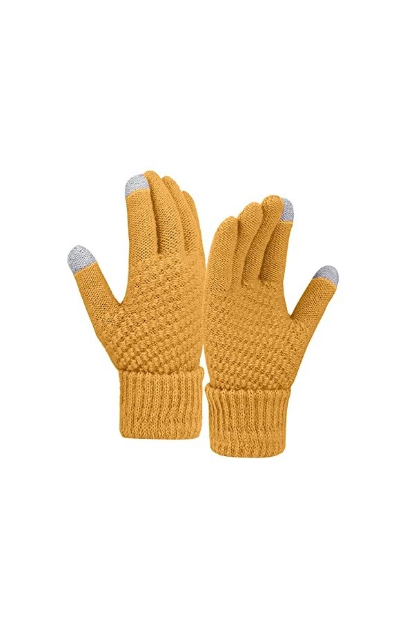 Gants dhiver chauds en laine de couleur unie pour femme - Gants tricotés résistants au froid - Moufles chauffants pour temps