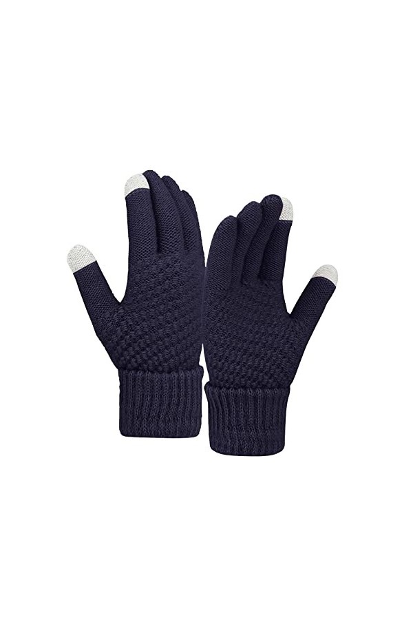 Gants dhiver chauds en laine de couleur unie pour femme - Gants tricotés résistants au froid - Moufles chauffants pour temps