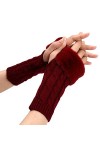 Mitaines sans doigts pour femme - Noir - En tricot - Pour cosplay - Manches tricotées - Pour lhiver - Chaudes - Moufles sans