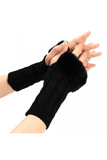 Gants dhiver tricotés au poignet sans doigts en tricot tricotés au poignet noir longues jambes chauffe-mains moufles manchon