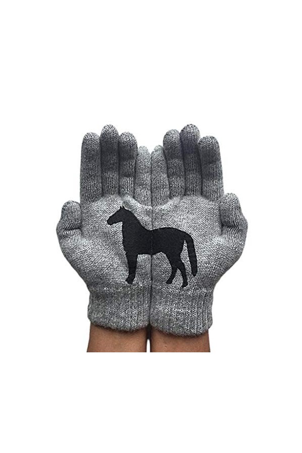 FOLODA Gants dhiver chauds tricotés - Pour femme - Motif chevaux noirs - Moufles irrégulières