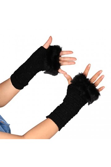 Mitaines dhiver tricotées sans doigts Gants dhiver à manches pour femmes hiver automne femmes sans doigts Kawaii Longueur m