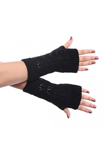 Mitaines sans doigts pour femmes Noir Vêtements Accessoires Gants dhiver Taille unique Gants tricotés noirs longs pour femme