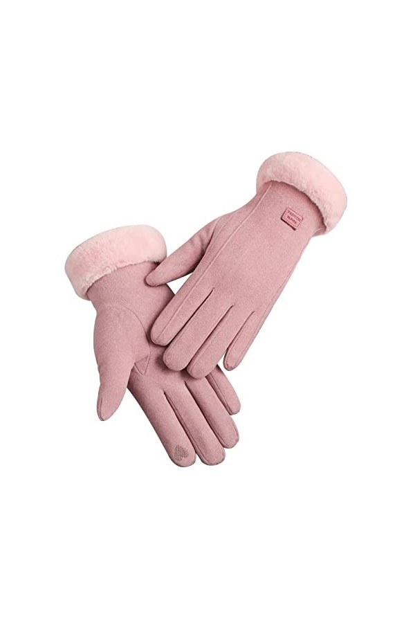 Femmes Automne et Hiver Mode Simple Couleur unie Bord Chaud Gants Nqb236, rose, taille unique