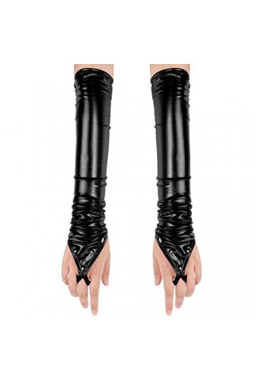 YiZYiF Gants Longs Femme Mitaines sans Doigts Gant Cuir Verni à Rivets Brillant Moufles Soirée Cocktail Manche Accessoire de 