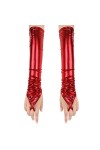 YiZYiF Gants Longs Femme Mitaines sans Doigts Gant Cuir Verni à Rivets Brillant Moufles Soirée Cocktail Manche Accessoire de 