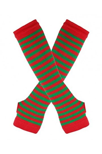 B-HOT Mitaine Longue en Tricot Gants sans Doigts à Rayure pour Femme Homme Elastique Chauffe-Bras Manchette pour Fête Sport Q