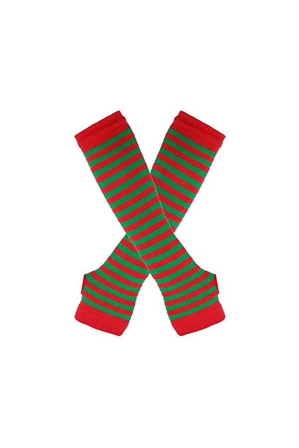 B-HOT Mitaine Longue en Tricot Gants sans Doigts à Rayure pour Femme Homme Elastique Chauffe-Bras Manchette pour Fête Sport Q