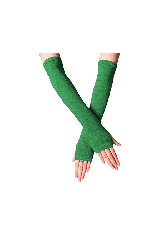 B-HOT Mitaine Longue en Tricot Gants sans Doigts à Rayure pour Femme Homme Elastique Chauffe-Bras Manchette pour Fête Sport Q