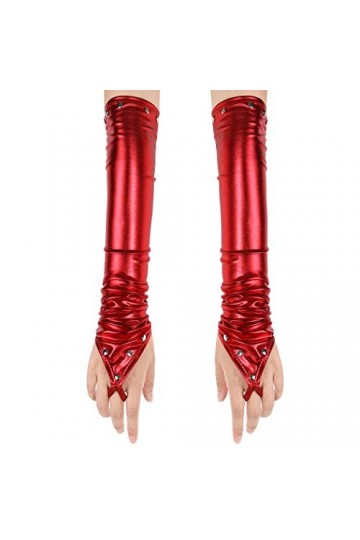 TiaoBug Femme Gant Long sans Doigts Gant Cuir Verni à Rivets Brillant Mitaines Soirée Cocktail Moufles Opéra Danse Performanc