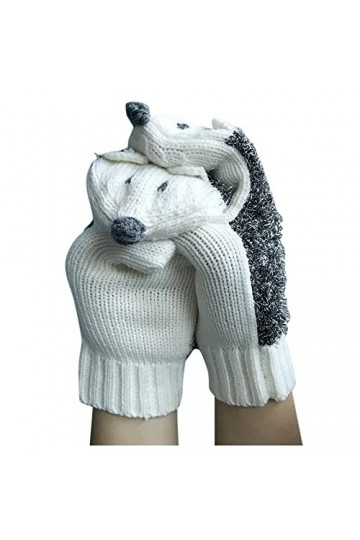 Moufles pour femme - Gants dhiver chauffants pour temps froid - En tricot - Couleur unie - Fait à la main - Gants rétro - Mi