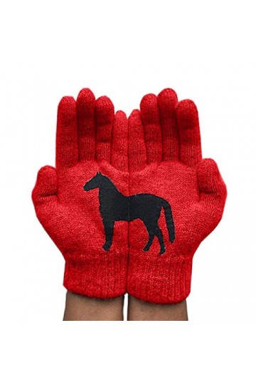 FOLODA Gants dhiver chauds tricotés pour femme - Gants amusants Black Horse - Moufles irrégulières en patchwork