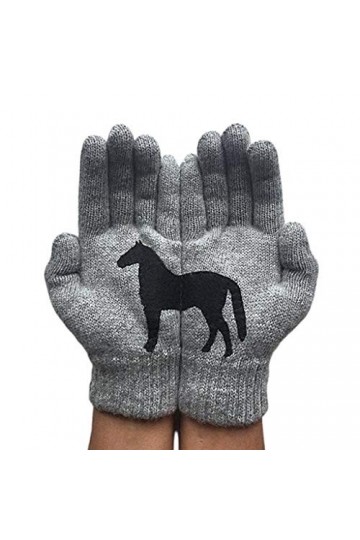 FOLODA Gants dhiver chauds tricotés pour femme - Gants amusants Black Horse - Moufles irrégulières en patchwork