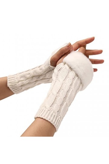 Mitaines Tricotées Cosplay Manches Manches pour Femmes Hiver Chaud Jambes Chauffe-mains Mitaines Manchettes Extensible, Blanc
