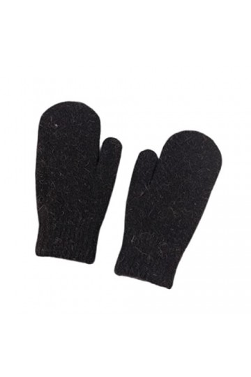 1 paire de gants dhiver résistants au froid double couche en fausse fourrure de lapin tricotée moufles pour fille Noir
