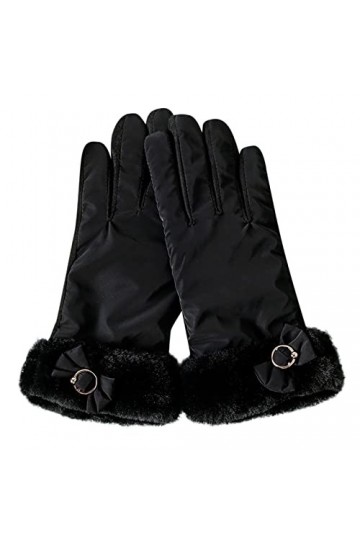 1 Paires Gants dhiver Chaud pour Femmes, Gants Chauds en Peluche Moufles Anti-Vent Mitaine de Ski Bowknot avec Doublure en P