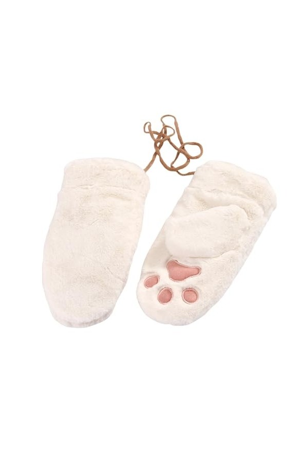 Caxndycing Gants dhiver pour femme - Moufles en peluche - Pour lhiver - Chaudes - En polaire - Pour femme, Blanc 01 , tail