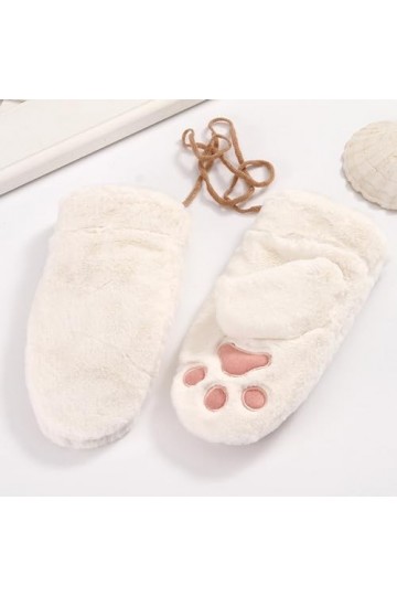 Caxndycing Gants dhiver pour femme - Moufles en peluche - Pour lhiver - Chaudes - En polaire - Pour femme, Blanc 01 , tail