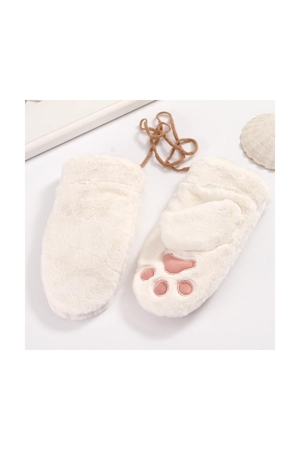 Caxndycing Gants dhiver pour femme - Moufles en peluche - Pour lhiver - Chaudes - En polaire - Pour femme, Blanc 01 , tail