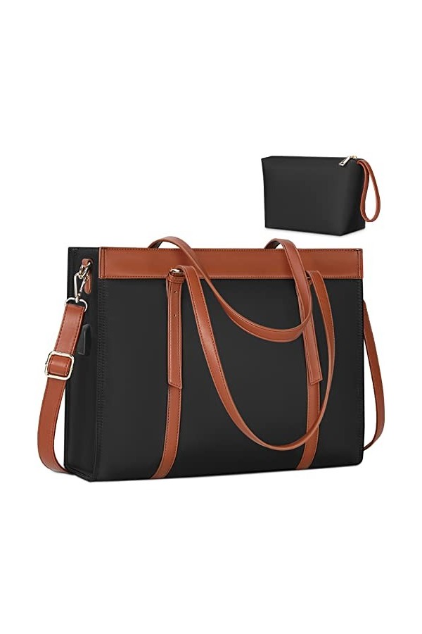 KTMOUW Sac Cabas Femmes Sac a Main avec Port de Chargement USB 15.6 Pouces Sac Epaule Bandoulière Affaires Grande Capacité Fo
