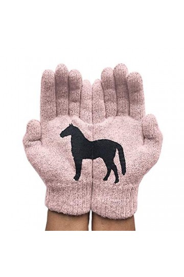 FOLODA Gants dhiver chauds tricotés - Pour femme - Motif chevaux noirs - Moufles irrégulières