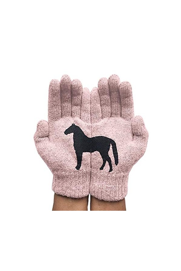 FOLODA Gants dhiver chauds tricotés - Pour femme - Motif chevaux noirs - Moufles irrégulières