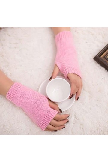 Liyinco Gants Demi-Doigts tricotés pour Femmes, Gants Demi-Doigts de Couleur Bonbon dhiver, Gants Chauds en Laine tricotée, 