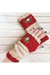 Crochet en laine - Petits gants en coton faits à la main - Chauds - Fleurs - Gants pour femme - Gants avec poche, Rouge, tail
