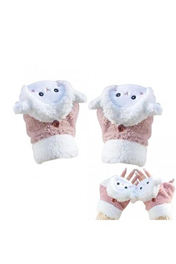 Gants dextérieur pour femme – Gants dhiver en fourrure avec motif lapin, gants coupe-vent pour femmes, moufles chaudes