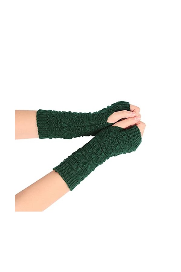 Gants dhiver en tricot Mitaines tricotées sans doigts Gants tricotés doux et chauds Poignet noir Long femmes sans doigts ten