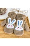 Gants pour temps froid lapin 3D Double couche Gants dhiver Moufles Femme Mitaines en corde tressée épaisse Mitaines thermiqu