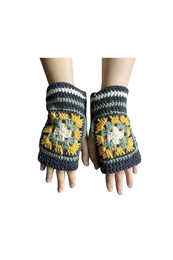 Gants chauds en tricot pour femme - Mitaines brodées florales - Mitaines tricotées - Mitaines convertibles - Moufles à fleurs