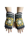 Gants chauds en tricot pour femme - Mitaines brodées florales - Mitaines tricotées - Mitaines convertibles - Moufles à fleurs
