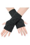 BLURBE Gants Sans Doigts Femme - Mitaine Femmes Chaudes Gants dHiver Demi Gants Sans Doigts Tricot avec Trou de Pouce Classi