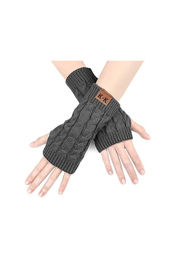 BLURBE Gants Sans Doigts Femme - Mitaine Femmes Chaudes Gants dHiver Demi Gants Sans Doigts Tricot avec Trou de Pouce Classi