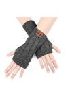 BLURBE Gants Sans Doigts Femme - Mitaine Femmes Chaudes Gants dHiver Demi Gants Sans Doigts Tricot avec Trou de Pouce Classi