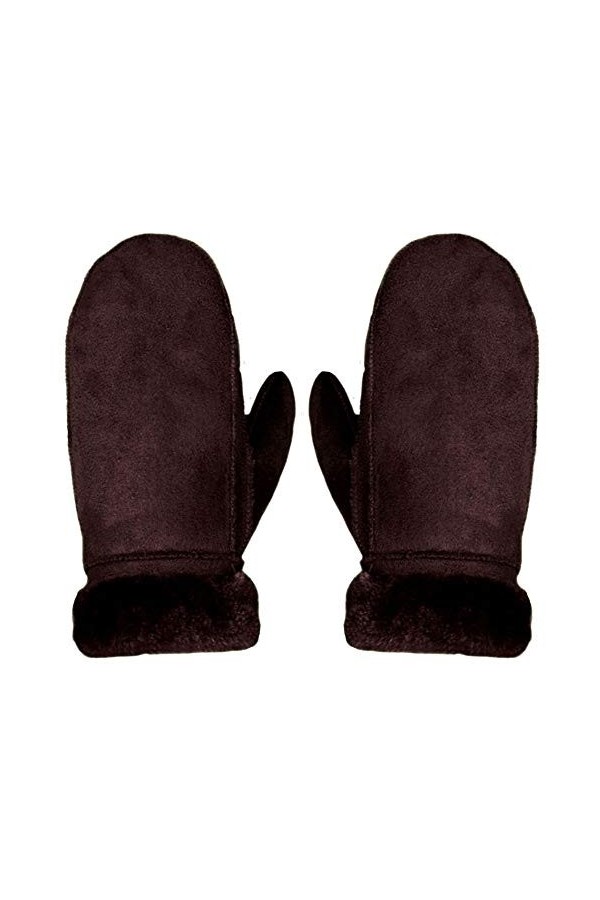 Moufles thermiques dhiver en daim doublé polaire pour femme avec revers retourné - - Taille unique