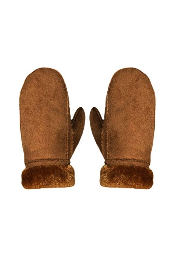 Moufles thermiques dhiver en daim doublé polaire pour femme avec revers retourné - - Taille unique