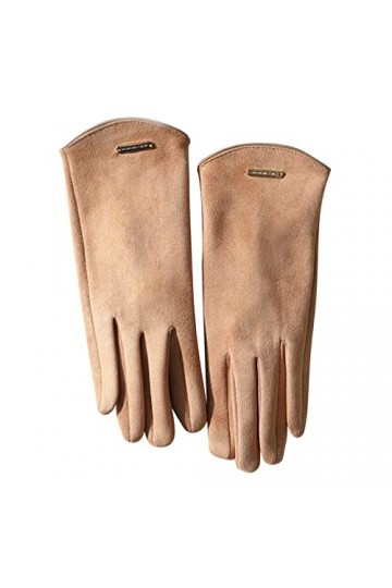 Gants dhiver pour femme - Pour écran tactile - En daim synthétique - Poignets élastiques - Coupe-vent, camel, taille unique