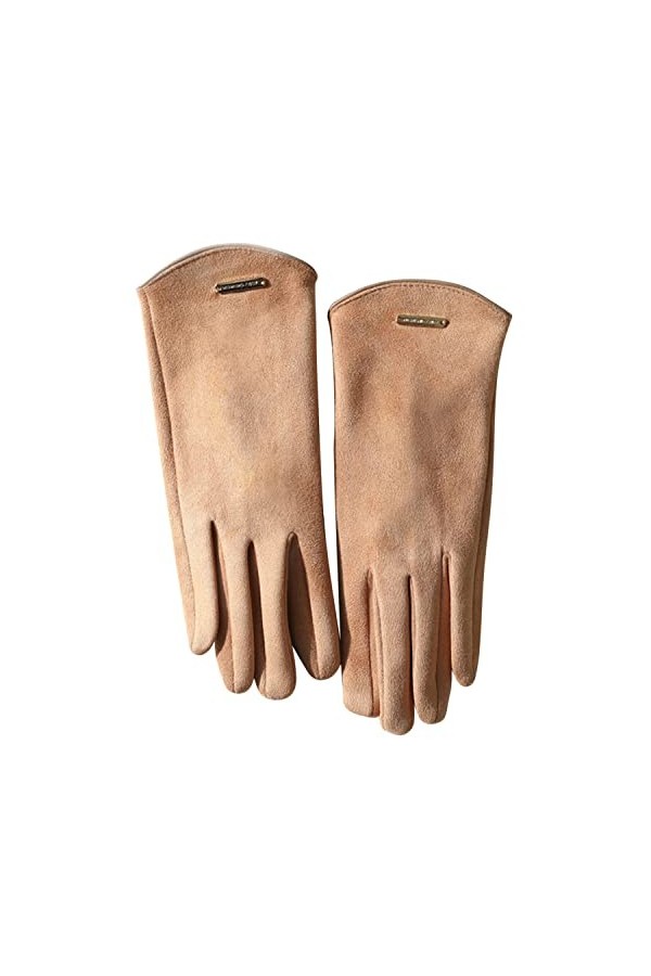 Gants dhiver pour femme - Pour écran tactile - En daim synthétique - Poignets élastiques - Coupe-vent, camel, taille unique