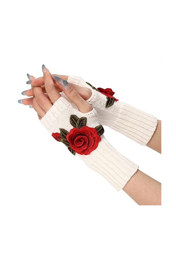 DUHGBNE Gants chauds en tricot pour femme, moufles convertibles, à fleurs à la mode, gants de bébé dété bleu, taille unique